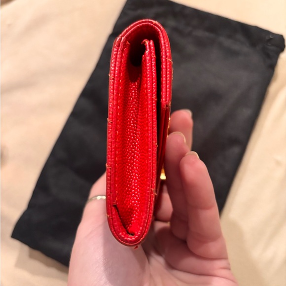 Saint Laurent YSL Red Leather Compact Wallet with Gold Logo GUC - Picture 8 of 15